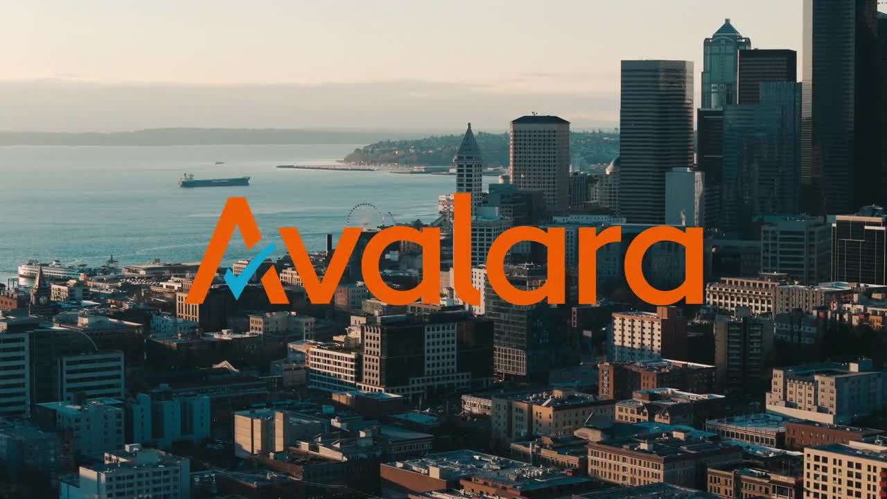 Avalara logo on cityscape